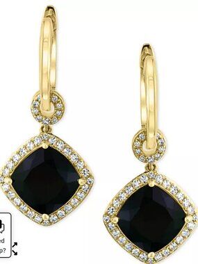 EFFY® Diamond (1/3 ct. t.w.) & Onyx (10mm) Drop Earrings In 14k Gold